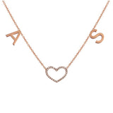 Gold Initials and Cutout Pave Heart Necklace