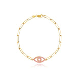 Gemstone Evil Eye Cutout Small Paperclip Bracelet