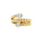 Solitaire Diamonds Bezel Striped Swirl Golden Ring