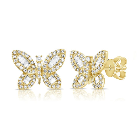 Large Butterfly Baguette and Pave Earrings