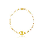 Gemstone Evil Eye Cutout Small Paperclip Bracelet