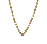 Bezel Emerald Cut Diamond Cuban Necklace