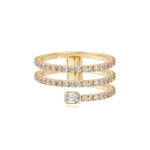 Bezel Solitaire Triple Pave Diamond Swirl Ring