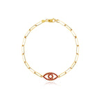 Gemstone Evil Eye Cutout Small Paperclip Bracelet