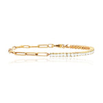 Half and Half Diamond Tennis Paperclip Bracelet