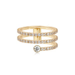 Bezel Solitaire Triple Pave Diamond Swirl Ring