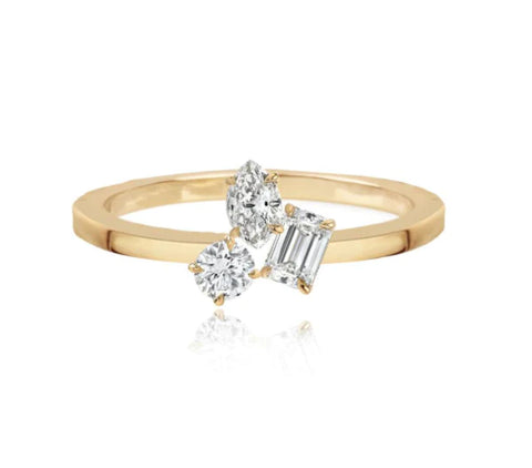 Three Multi Shape Diamonds Gold Ring