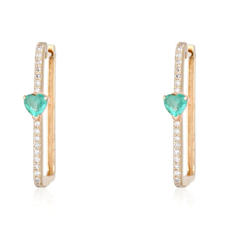 Solitaire Emerald Heart Pave Square Hoops