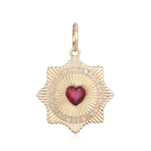 Striped Star Ruby Heart Charm