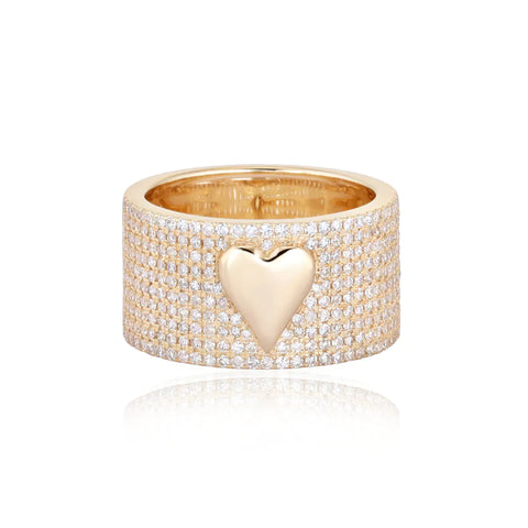 Thick Pave Cigar Gold Heart Ring