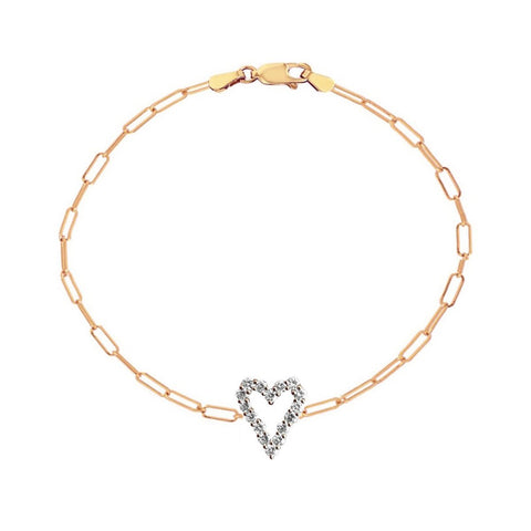 Large Diamond Heart Paperclip Bracelet