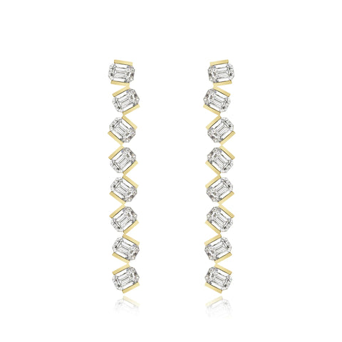 Tilted Emerald Cut Diamond Drop Earrings