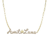 Two Pave Names Gold Charm Necklace