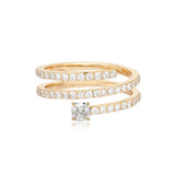 Solitaire Triple Pave Diamond Swirl Ring