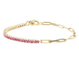 Half & Half Gemstone Tennis Paperclip Bracelet