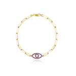 Gemstone Evil Eye Cutout Small Paperclip Bracelet