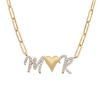 Two Pave Initials and Gold Charm Necklace