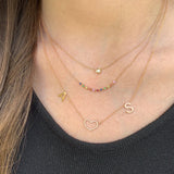 Gold Initials and Cutout Pave Heart Necklace