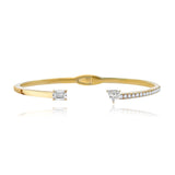 Two Diamonds Pave and Gold Cuff Bangle