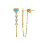 Pave Outline Stone Heart Chain Earrings