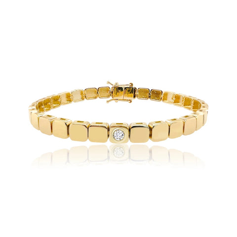 Large Golden Square Solitaire Diamond Bracelet