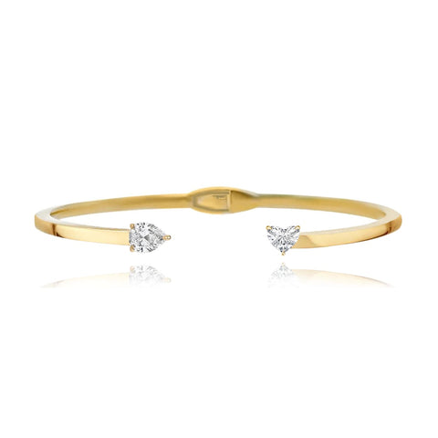 Two Diamonds Gold Cuff Bangle