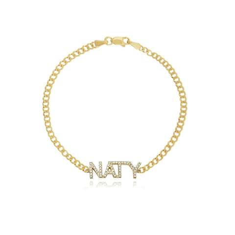 Pave Name Flat Cuban Bracelet