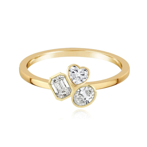 Three Multi Shape Bezel Diamonds Gold Ring