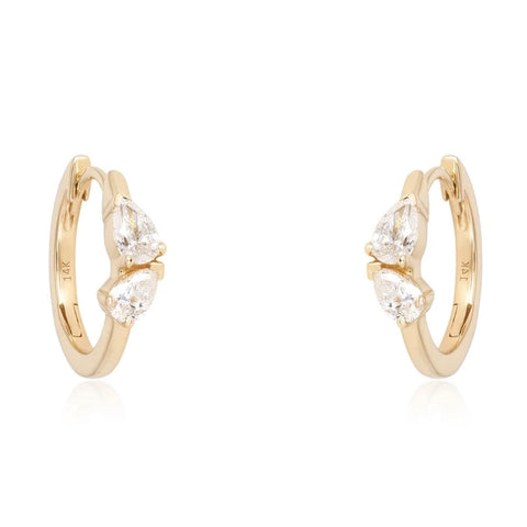 Two Pear Diamonds Thin Gold Huggies