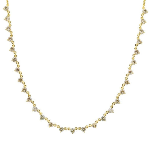 Three Prongs Setting Diamond Spaced Chain Necklace