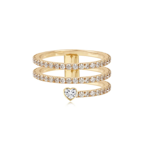 Bezel Solitaire Triple Pave Diamond Swirl Ring