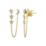 Three Stars and Moon Chain Studs