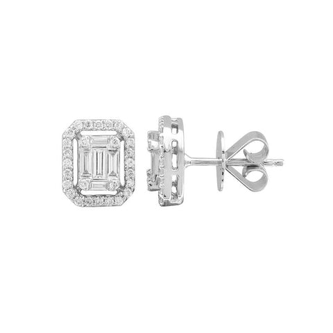 Illusion and Pave Emerald Cut Earrings