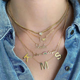 Two Pave Initials and Gold Charm Necklace