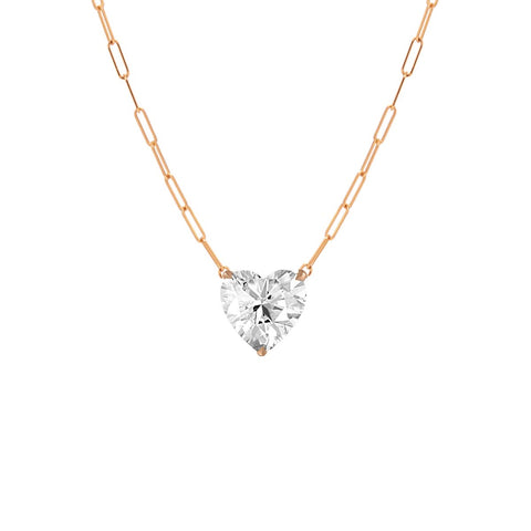 Solitaire Diamond Heart Paperclip Necklace