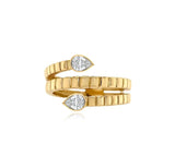 Solitaire Diamonds Bezel Striped Swirl Golden Ring