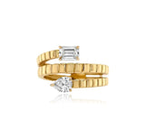 Solitaire Diamonds Striped Swirl Golden Ring