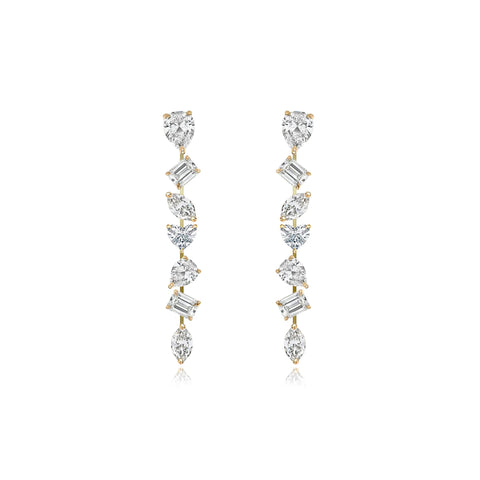 Seven Multi Shape Diamonds Drop Earrings