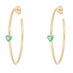 Solitaire Emerald Heart Gold Hoops