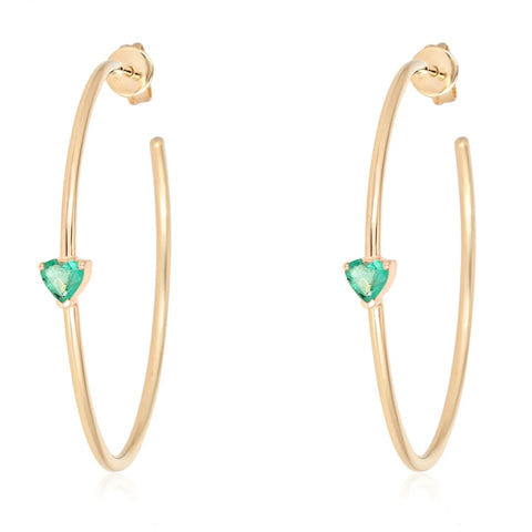 Solitaire Emerald Heart Gold Hoops