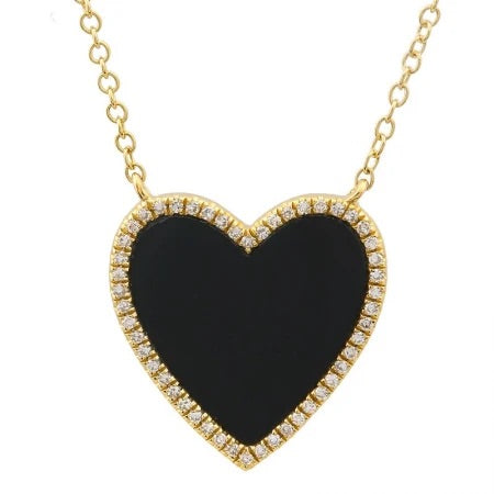 Large Pave Outline Stone Heart Necklace