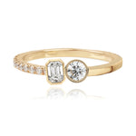 Two-Diamond Bezel Half Pave Half Gold Ring