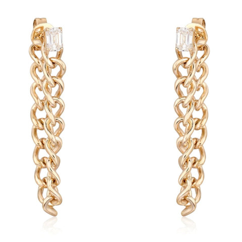 Emerald Cut Diamond Cuban Chain Earring