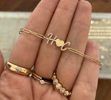 Two Pave Initials and Gold Charm Paperclip Bracelet