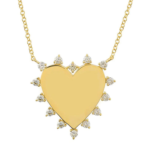 Three Prong Diamonds Gold Heart Necklace