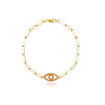 Gemstone Evil Eye Cutout Small Paperclip Bracelet