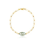 Gemstone Evil Eye Cutout Small Paperclip Bracelet