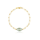 Gemstone Evil Eye Cutout Small Paperclip Bracelet