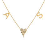 Gold Initials and Pave Heart Necklace