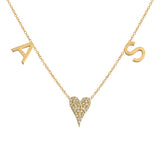 Gold Initials and Pave Heart Necklace